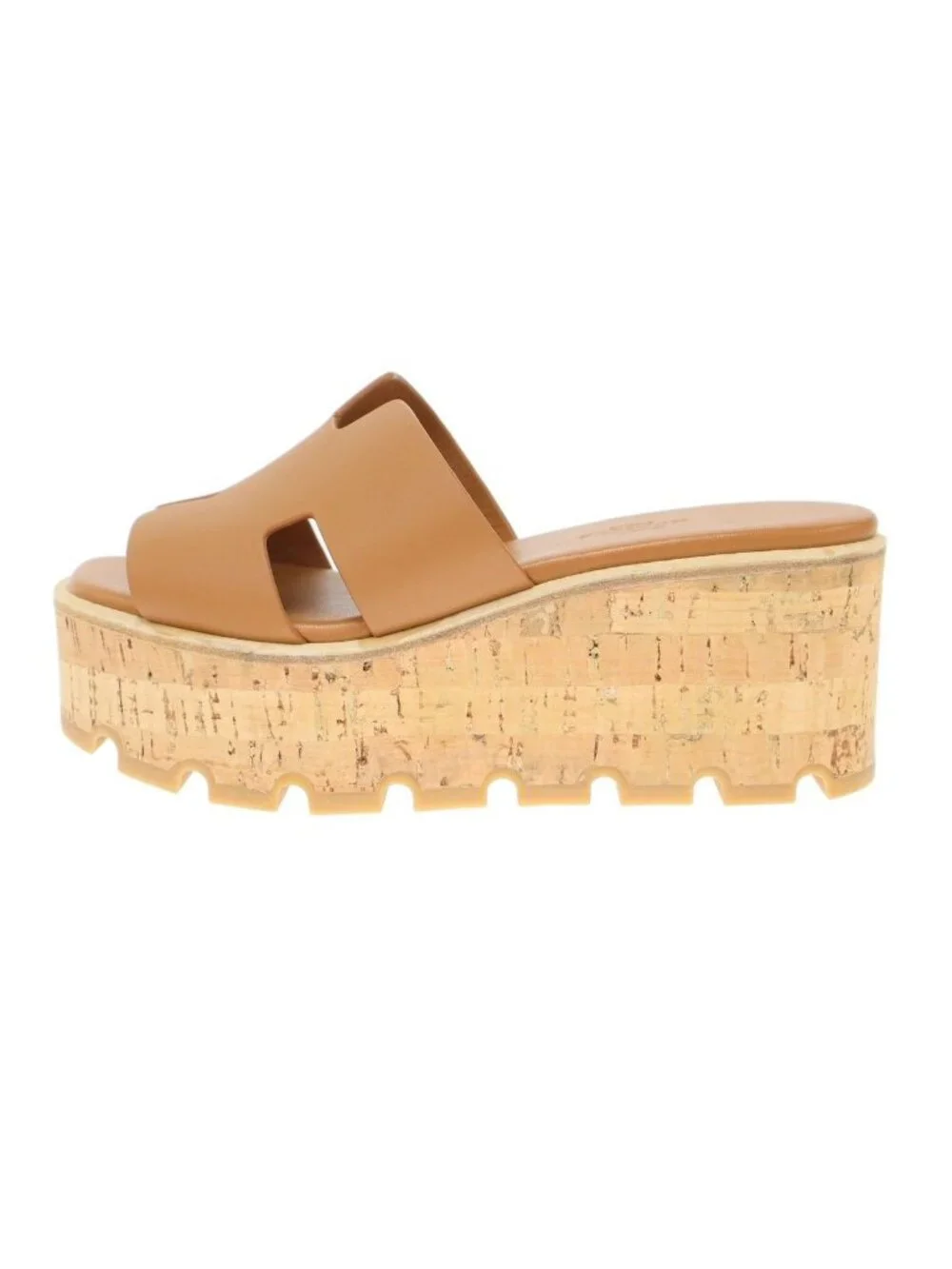 Hermes Eze Platform Cork Sole Leather Sandals Brown